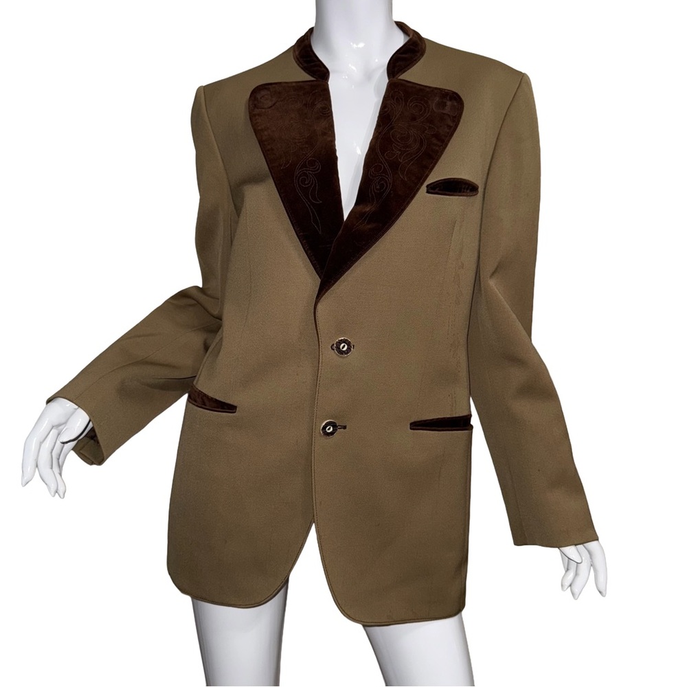 Vintage Tofana Tan Equestrian Blazer Brown Suede Embroidered Trim Old Money